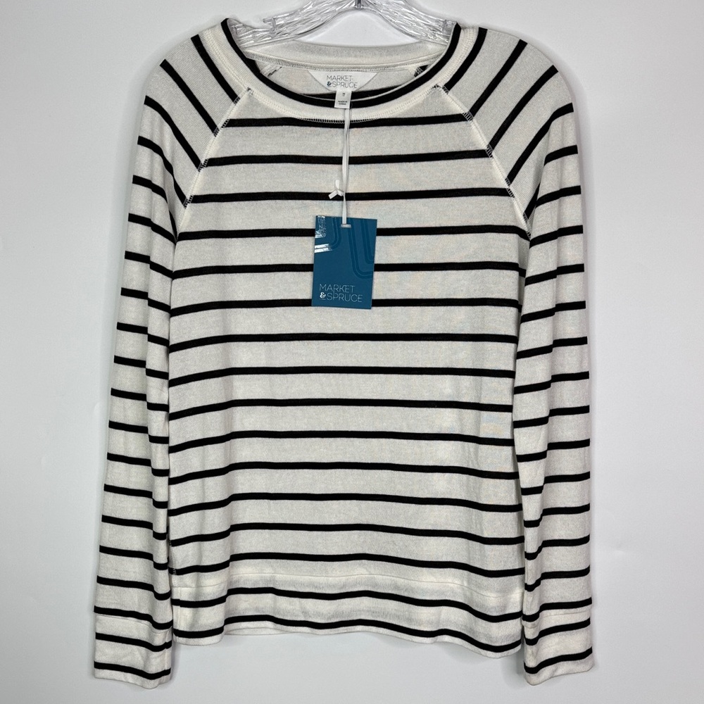 Market & Spruce Black & White Striped Long Sleeve Crewneck Shirt NWT Medium